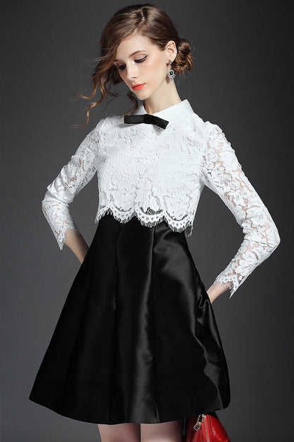 WOMEN'S ELEGANT LACE POLO NECK LACE DRESS