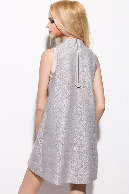 Lace-Inset Mock Neck Shift Casual Dress
