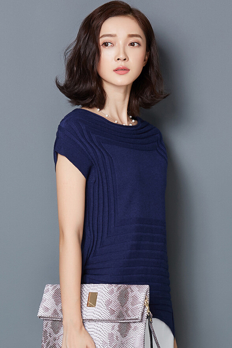 Cap Sleeve Round Neck Emboss Tunic
