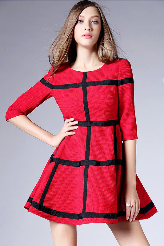 Big Check Wafer Flared Dress