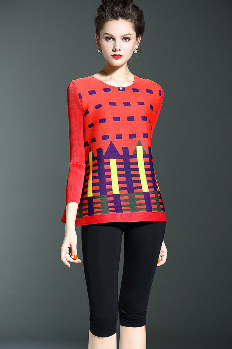 [30% OFF TILL 8 APR] Multi Block Print Ruffle Blouse Top and Tees