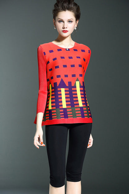 [30% OFF TILL 8 APR] Multi Block Print Ruffle Blouse Top and Tees