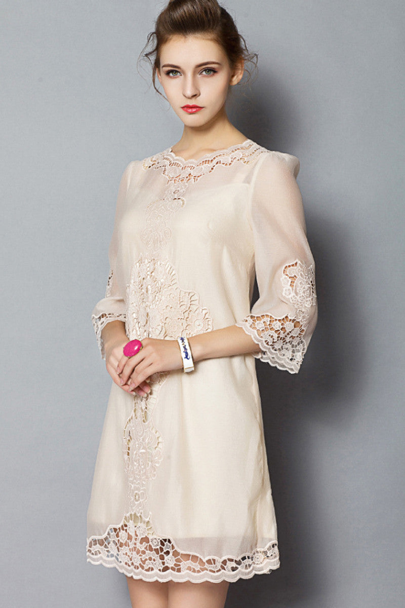 Scarlet 3/4-Sleeve Embroidered Shift Cocktail Dress