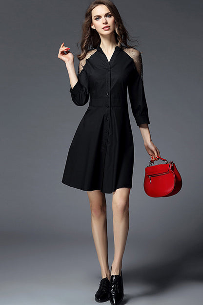 Lace-Inset Shoulder Short Cocktail Dress