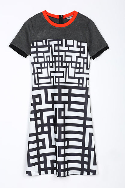 Casual Slim Labyrinth Pattern Short Sleeve Dress