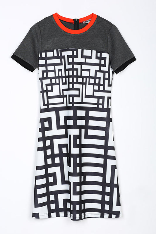 Casual Slim Labyrinth Pattern Short Sleeve Dress