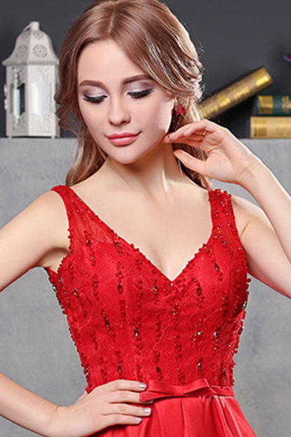 Deep Cleavage-V Shade Tied Back Prom Party Dress