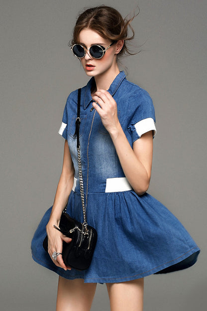 WOMEN'S CASUAL SHORT SLEEVE POLO NECK SHORT DRESS