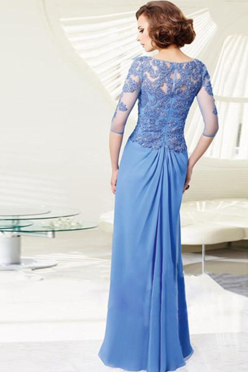 O Neck Lace Illusion Beaded Runched Long Dress