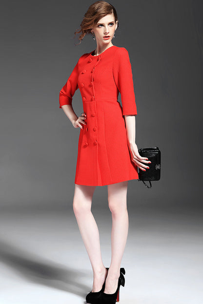 Round Collar  Double-Breasted A-Line Dress
