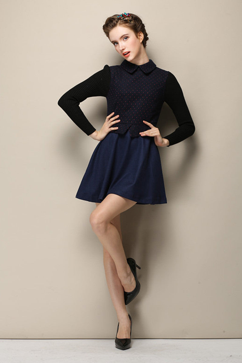 Women's Printing Fashion Polo Neck Dress Casual Slim Long Sleeve Dress