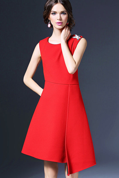 ELEGANT SLEEVELESS ROUND NECK IRREGULARITY BOTTOM MIDI DRESS