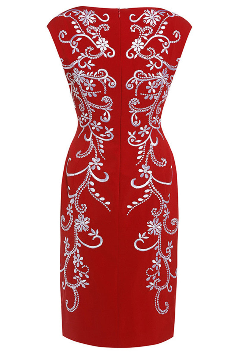 Round Collar Full Embroidery Pattern Slim Elegant Dress
