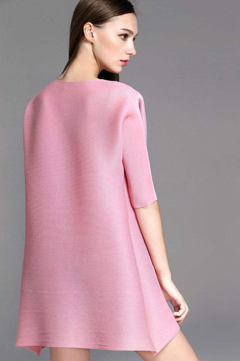 Round Collar Roses Pattern Half Sleeve Stretch Loose Mini Dress