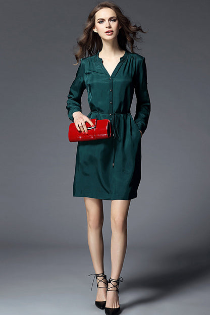 [30% OFF TILL 8 APR] V Neck Fromal Fitted Long Sleeve Dress
