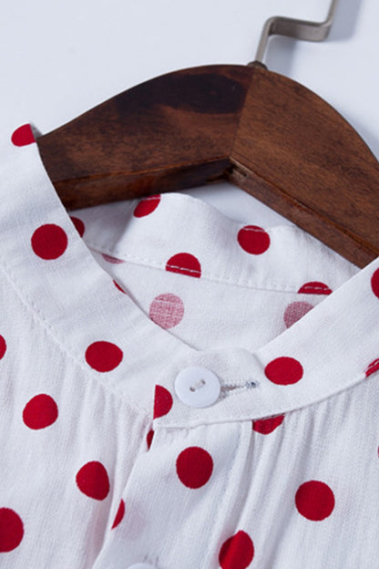 Stand Collar Red Dot Print Dress