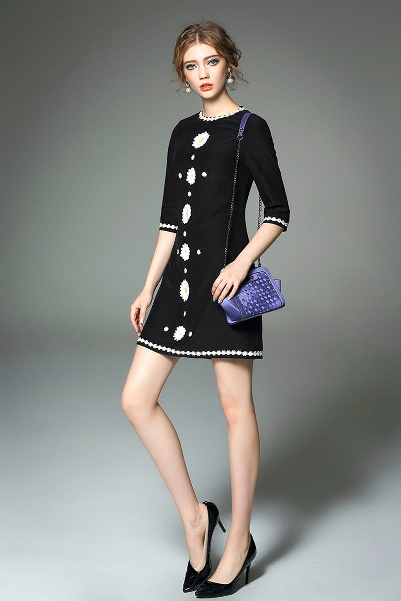 Sunflower Trim Decoration Short Dress