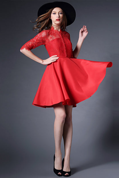 Women's Elegant Casual Dress Lace Embroidery Lace Neck Half Sleeve Cocktail Dress - NJOYDRESS - 2