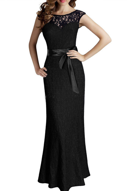 Short Sleeve Lace Backless Evening Party Dress