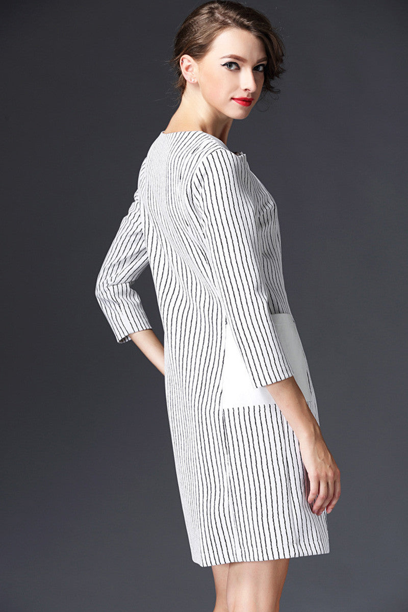 WOMEN'S GRACE LOOSE 3/4 SLEEVE V NECK DRESS