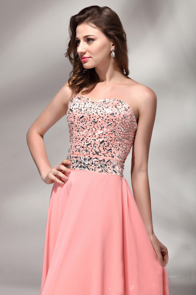 Sweetheart Crystal  Beading Chiffon Strapless A-line Evening Gown