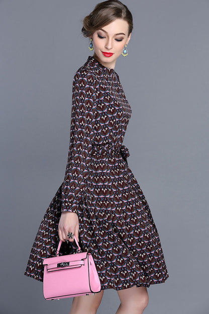 Long Sleeve Printing Chiffon Dress - NJOYDRESS - 2