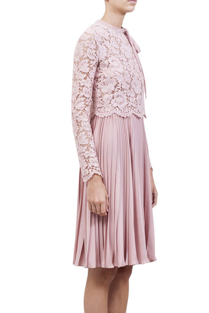 Chiffon Lace Patch Pleated Dress - NJOYDRESS - 2