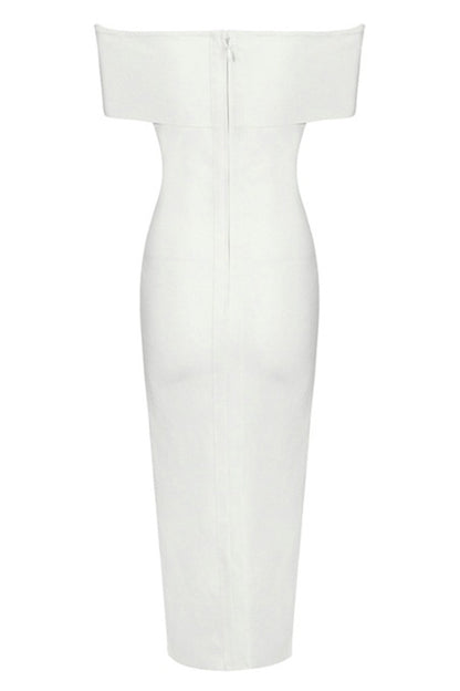 Off Shoulder High Slit Midi Dress