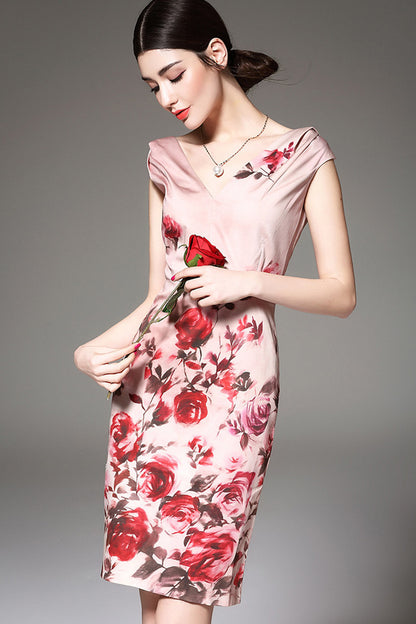 [30% OFF TILL 8 APR] Elegant V Neck Printing Slim Vintage Dress