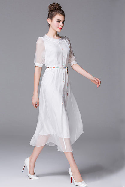 Puff Sleeve Button Down Shirt Solid Casual Dress