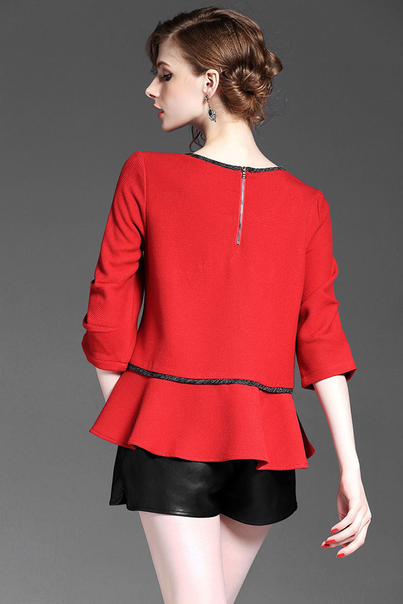 1/2 Sleeve Round Neck Flared Tops - NJOYDRESS - 3