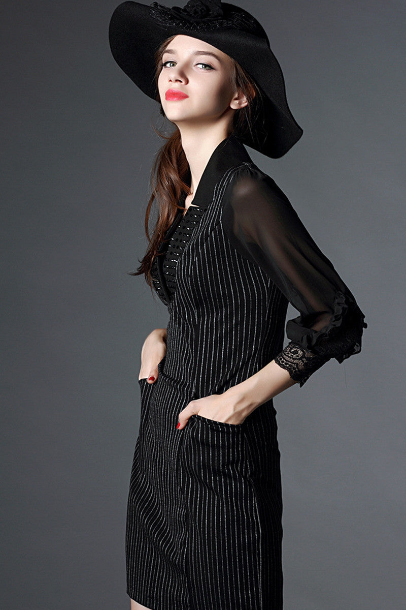Stripe Body With See Through Sleeve Dress