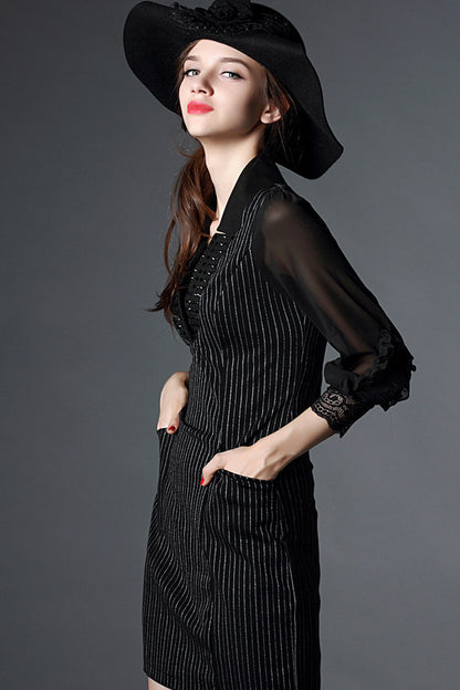 Stripe Body With See Through Sleeve Dress