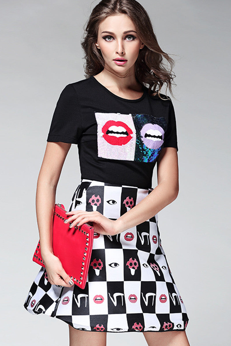 Sequin Patch Slim Short Dress