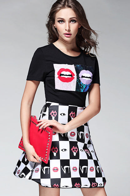 Sequin Patch Slim Short Dress