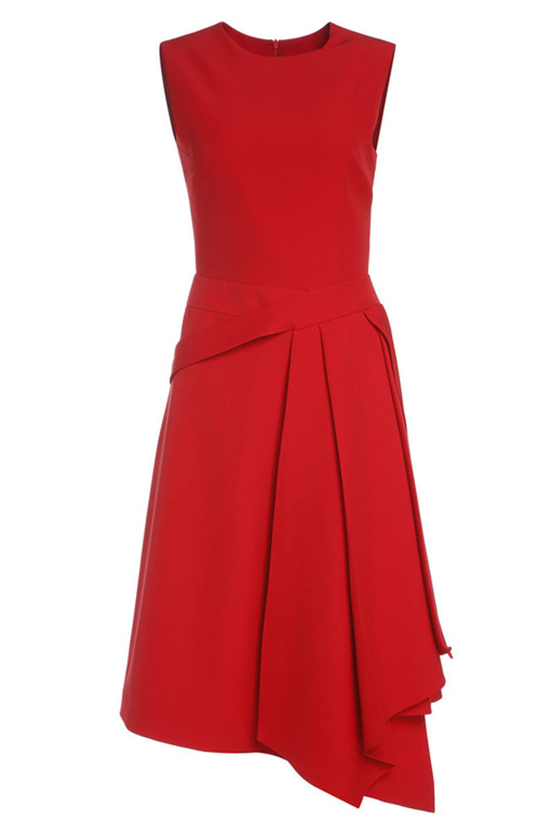 FASHION ROUND NECK SLEEVELESS SLIM IRREGULARITY HEM DRESS