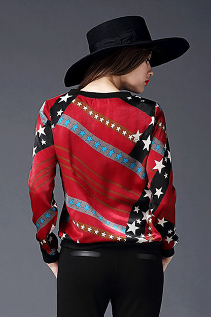 WOMNE'S PRINTING ROUND NECK LONG SLEEVE TOP