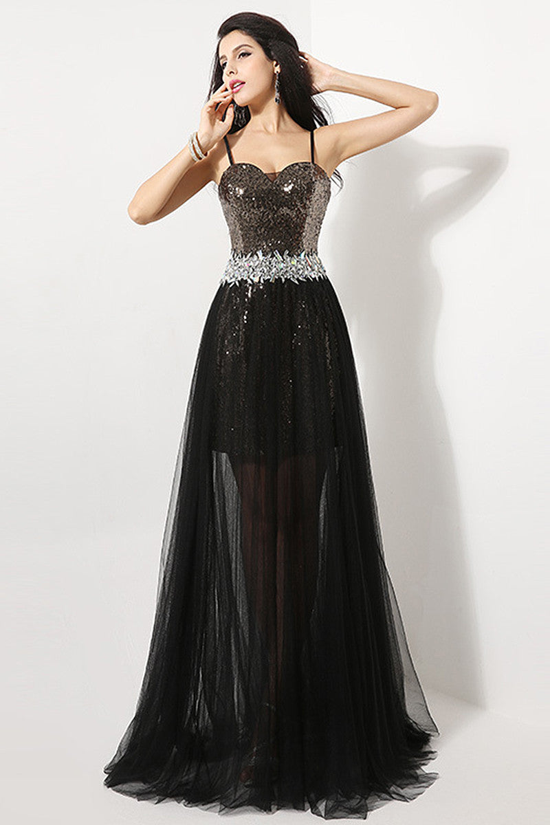 [30% OFF TILL 8 APR] Strap Sequin Low Cut With Acrylic Waist Band Decoration Maxi Party Dress