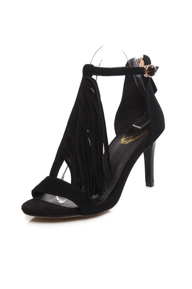 Tassel Open Toe Buckled Sandals