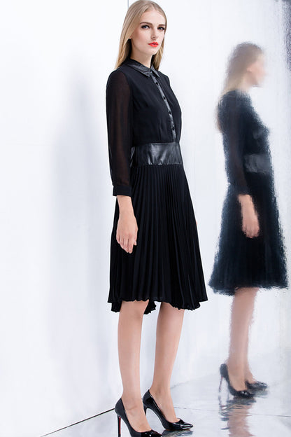 Button Down Shirt Joint  With Big Bottom Pleated Dress