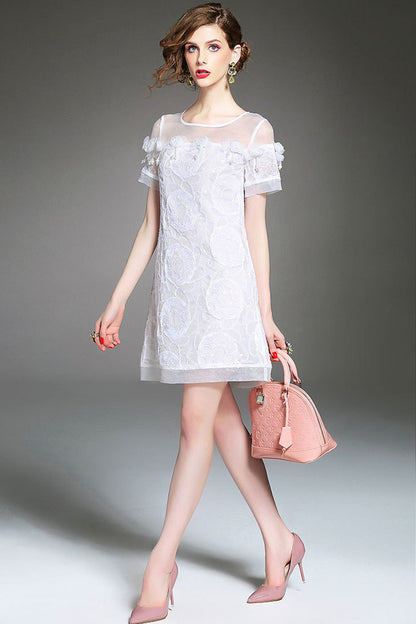 Hollow Embroidery Lca Cocktail Loose Dress