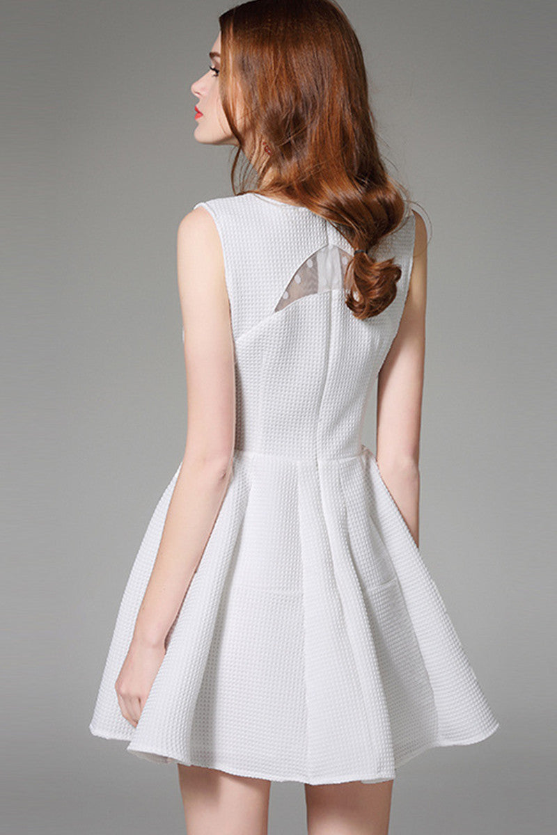 [30% OFF TILL 8 APR] Waffle Lace-Inset Fit-and-Flare Short Cocktail Dress