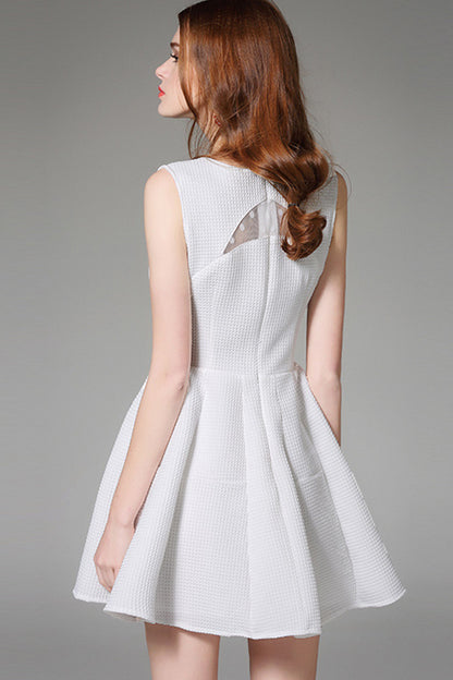 [30% OFF TILL 8 APR] Waffle Lace-Inset Fit-and-Flare Short Cocktail Dress