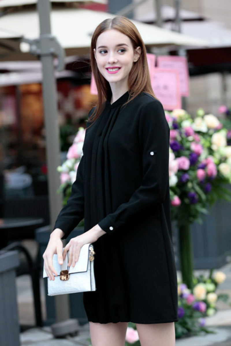 Roll-Up Sleeve Accordion Dress - NJOYDRESS - 2