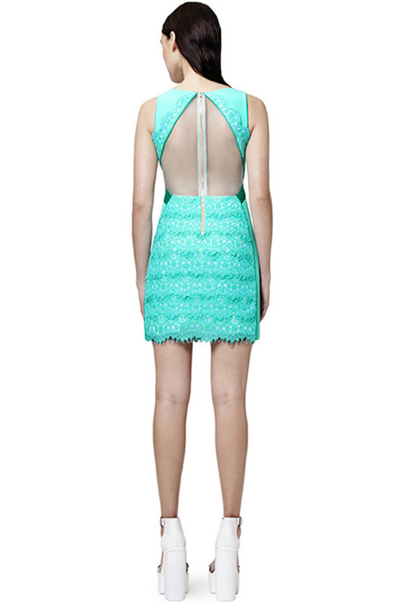 Deep-V Cut Out Eyelash Faux Backless Club Dress