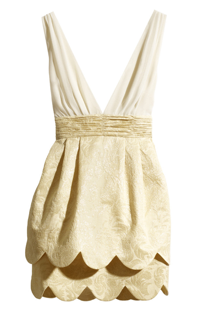 High Waist Deep V-Neck Wave Hem Club Mini Dress