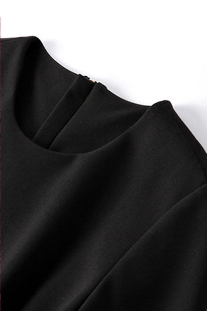 Round Collar Bowknot Belt Lace Patch Pleated Tail Dress - NJOYDRESS - 3