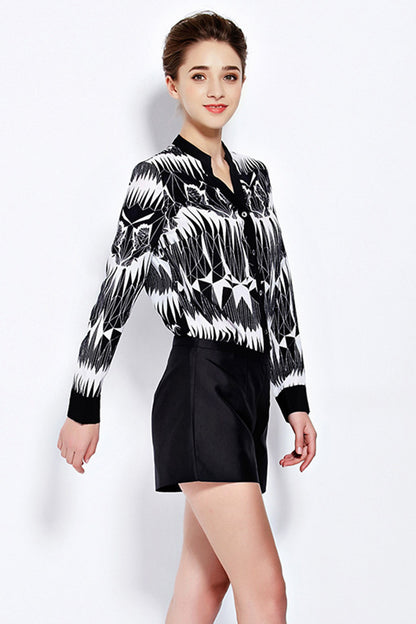 Slit V Neck Thunder Print Blouse