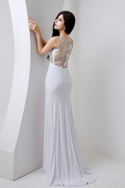[30% OFF TILL 8 APR] Acrylic With Rhinestone Illusion Back High Slit Maxi Party Dress
