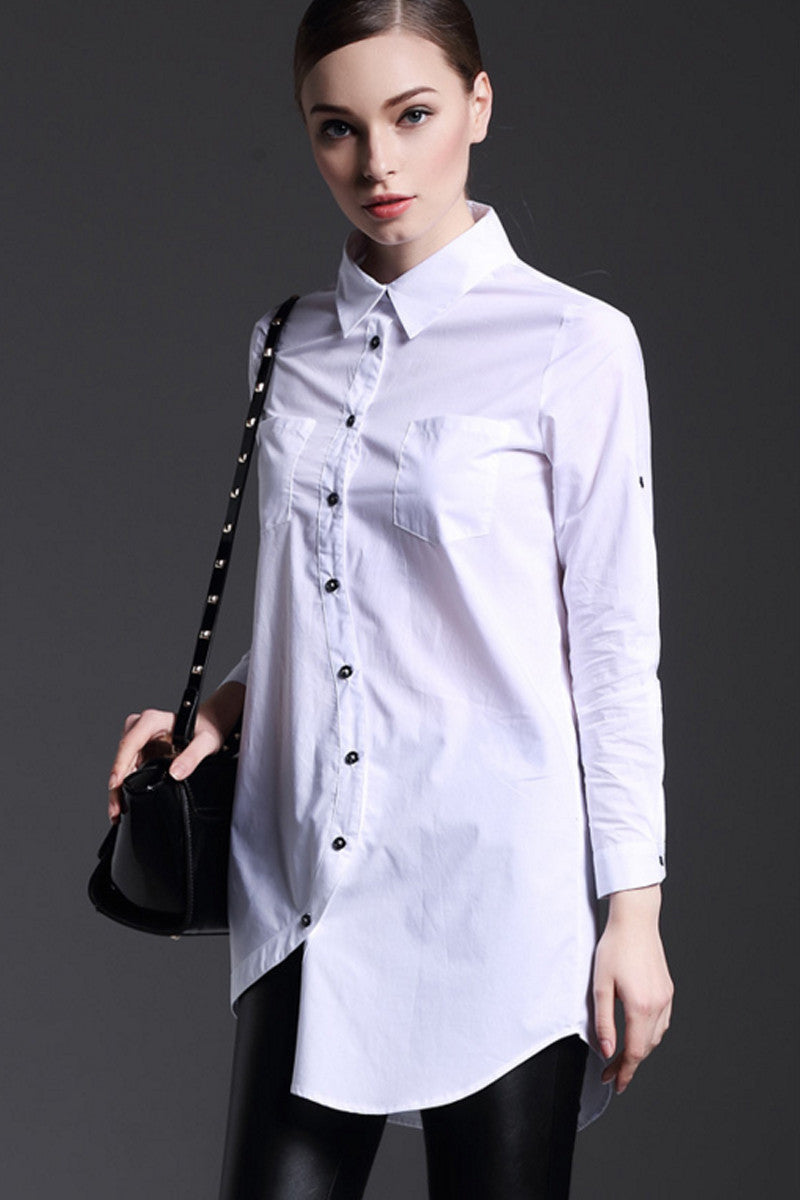Lapel Neck Button Down Irregular Blouse